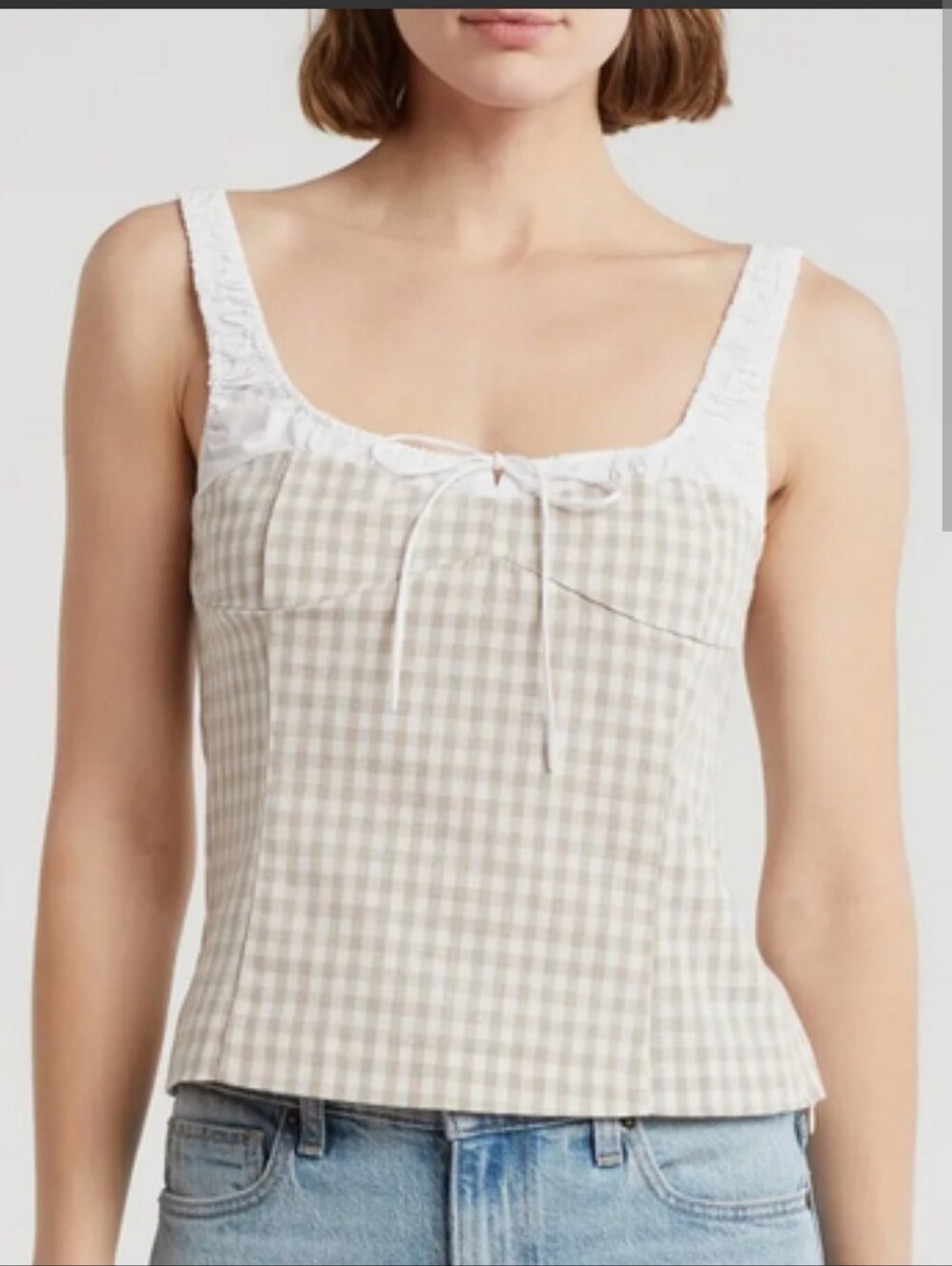 Elodie Gingham Tank Top, Size Large. NWT. Discreet Zipper On Side